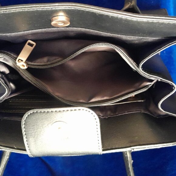 Time and Tru Women's Maxwell Faux Leather Satchel Bag, Black with Tags - Picture 6 of 8